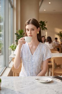 Elouise Eyelet Floral Button Midi Dress In Blue