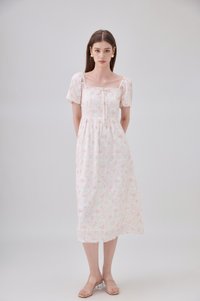 Lettie Ribbon Midi Dress In Blushing Rose