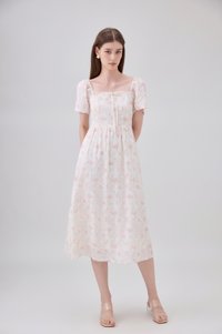 Lettie Ribbon Midi Dress In Blushing Rose