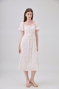 Lettie Ribbon Midi Dress In Blushing Rose
