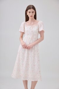 Lettie Ribbon Midi Dress In Blushing Rose