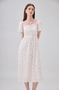 Lettie Ribbon Midi Dress In Blushing Rose