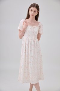 Lettie Ribbon Midi Dress In Blushing Rose