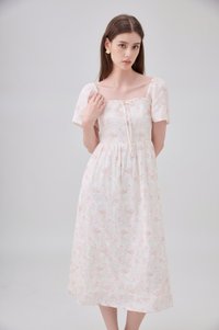 Lettie Ribbon Midi Dress In Blushing Rose