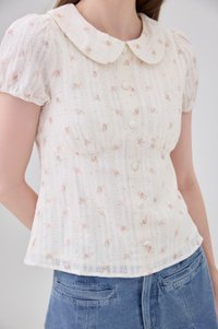 Ensley Pointelle Fleur Peter Pan Top In Cream