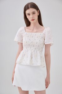 Jimena Smocked Floral Babydoll Top In Purple