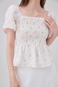 Jimena Smocked Floral Babydoll Top In Purple