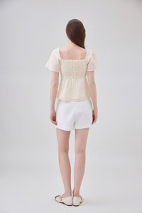 Karsyn Swiss Dot Crochet Ribbon Top In Butter Cream