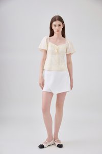 Karsyn Swiss Dot Crochet Ribbon Top In Butter Cream
