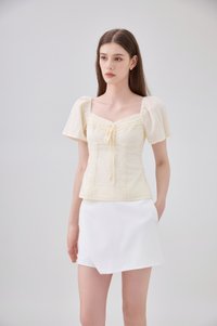Karsyn Swiss Dot Crochet Ribbon Top In Butter Cream
