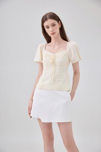 Karsyn Swiss Dot Crochet Ribbon Top In Butter Cream