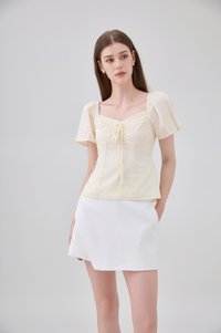 Karsyn Swiss Dot Crochet Ribbon Top In Butter Cream