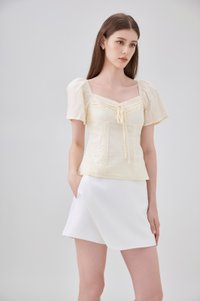 Karsyn Swiss Dot Crochet Ribbon Top In Butter Cream