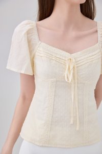 Karsyn Swiss Dot Crochet Ribbon Top In Butter Cream