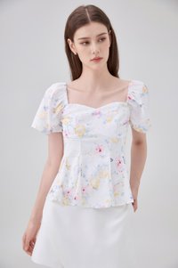 Oakleigh Panelled Sweetheart Floral Top In Watercolour Floral