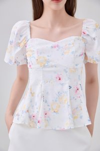 Oakleigh Panelled Sweetheart Floral Top In Watercolour Floral