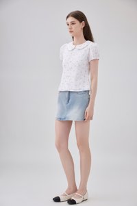 Ensley Pointelle Fleur Peter Pan Top In White