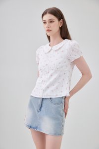 Ensley Pointelle Fleur Peter Pan Top In White