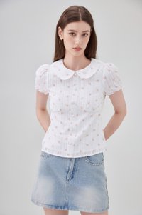 Ensley Pointelle Fleur Peter Pan Top In White