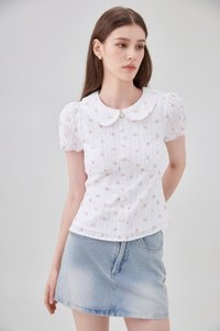 Ensley Pointelle Fleur Peter Pan Top In White
