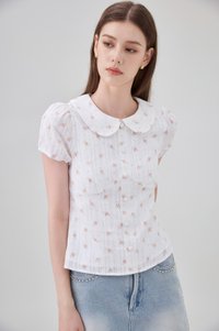 Ensley Pointelle Fleur Peter Pan Top In White