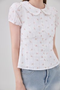 Ensley Pointelle Fleur Peter Pan Top In White