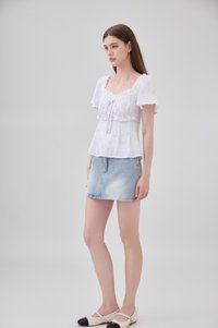 Laurel Gingham Floral Ribbon Top In Lilac