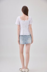 Laurel Gingham Floral Ribbon Top In Lilac