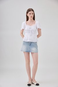 Laurel Gingham Floral Ribbon Top In Lilac