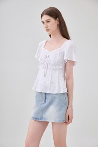 Laurel Gingham Floral Ribbon Top In Lilac