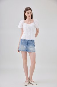 Karsyn Swiss Dot Crochet Ribbon Top In White