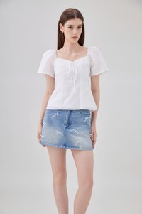 Karsyn Swiss Dot Crochet Ribbon Top In White