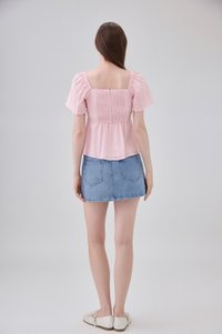 Miranda Pintuck Lace Ribbon Top In Pink