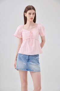 Miranda Pintuck Lace Ribbon Top In Pink