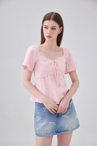 Miranda Pintuck Lace Ribbon Top In Pink