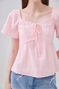 Miranda Pintuck Lace Ribbon Top In Pink