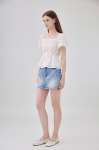 Jimena Smocked Floral Babydoll Top In Pink