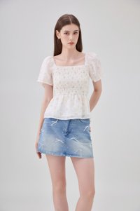 Jimena Smocked Floral Babydoll Top In Pink