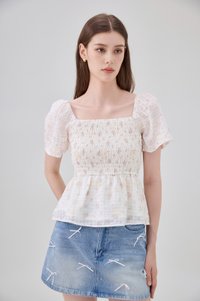 Jimena Smocked Floral Babydoll Top In Pink