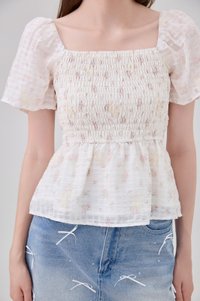 Jimena Smocked Floral Babydoll Top In Pink