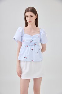 Galilea Gingham Ruched Babydoll Top