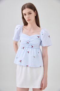 Galilea Gingham Ruched Babydoll Top
