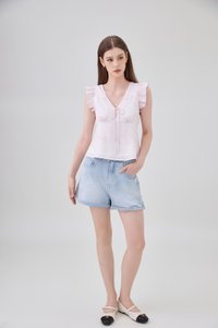 Soraya Ruffles Floral Ribbon Top In Pink