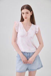 Soraya Ruffles Floral Ribbon Top In Pink