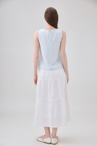 Eleanora Pintuck Floral Button Top In Tiffany Blue