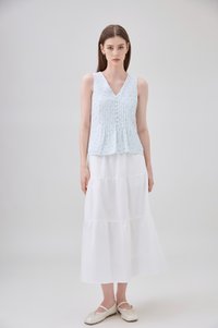 Eleanora Pintuck Floral Button Top In Tiffany Blue