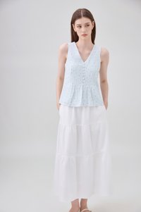 Eleanora Pintuck Floral Button Top In Tiffany Blue
