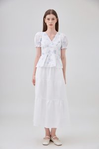 Lyanna Embroidered Empire Waist Babydoll Top In Blue