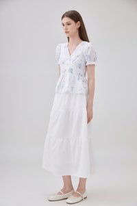 Lyanna Embroidered Empire Waist Babydoll Top In Blue