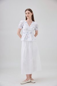 Lyanna Embroidered Empire Waist Babydoll Top In Blue